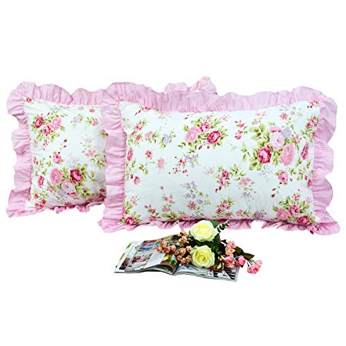 FADFAY Shabby Pink Duvet Cover Set Rose Floral Bedding Collection Elegant Princess Lace Ruffle Quilt Cover Set for Girls 4...