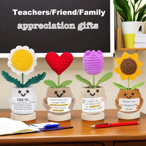 Teacher Appreciation Gifts,Emotional Support Crochet Sunflower Flowers Plants, Thank You for Helping Me Grow, Thank You Gi...