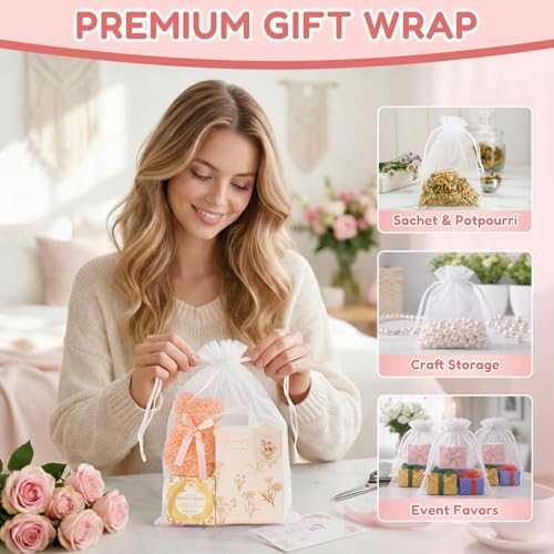 Crweety 50PCS White Organza Bags 8x12 Large, Bulk Mesh Bags Drawstring Gift Bag for Wedding Mother's Day Favors Treats Goo...