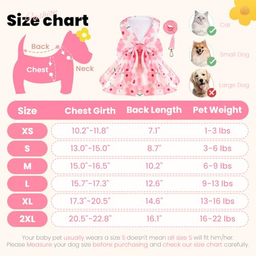 ABRRLO Cute Dog Dress Small Dog Clothes For Girls Female Puppy Outfit Pink Floral Pet Summer Clothes Bowknot Doggy Cat Pri...