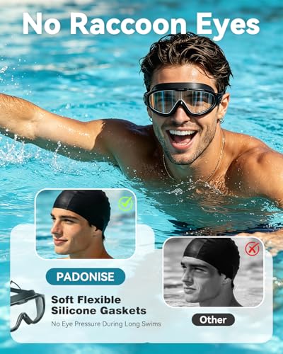 PADONISE Anti Fog Swimming Goggles 2 Pack for Men Women – Polarized & Clear Adult Swim Goggles with UV Protection, 180° Wi...
