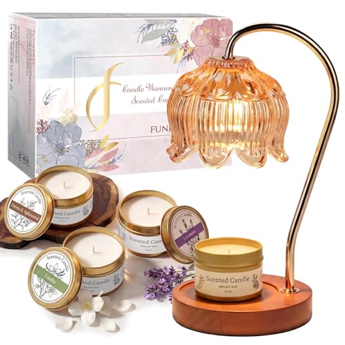 Funistree Candle Warmer Lamp Gift Set with 3 Jar Candles & Gift Box, Gifts for Women Mothers Day Birthday, Mom Sister Frie...