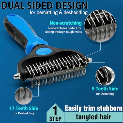 Kwispel 3PCS Dog Grooming Brush - Dog Brush for Shedding Massaging Bathing - Double Sided Shedding, Dematting Undercoat Ra...