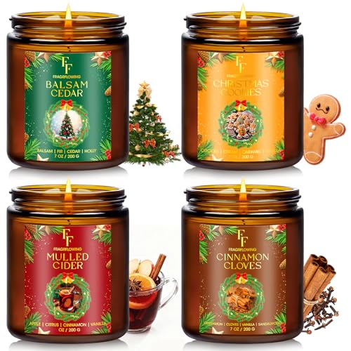 Christmas Candles Set, Scented Candles for Home, 4 Pack Holiday Natural Soy Candles, Christmas Gifts for Women Men, Festiv...