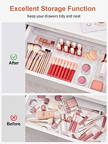SMARTAKE 13-Piece Drawer Organizer with Non-Slip Silicone Pads, 5-Size Desk Drawer Organizer Trays Storage Tray for Makeu...