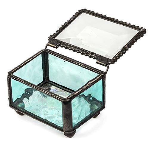 Turquoise Blue Stained Glass Ring Box Small Jewelry Trinket - J Devlin Box 325-3