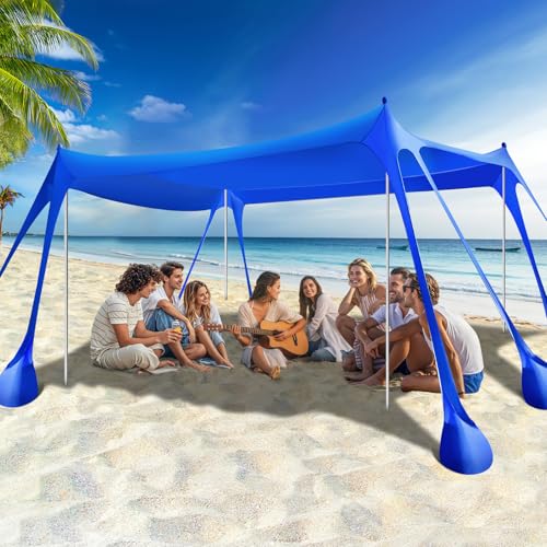 Rhino Valley Beach Tent Shade Canopy UPF50+ Protection, 8 Sandbags, 4 Stability Poles, Outdoor Sun Shelter Umbrella for Sa...