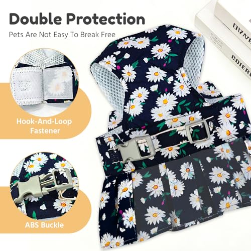 BAEJMJK Dog Dress Bowknot Harness Leash Set for Small Dogs Cats Daisy Floral Girl Dog Dresses Cute Puppy Princess Clothes ...