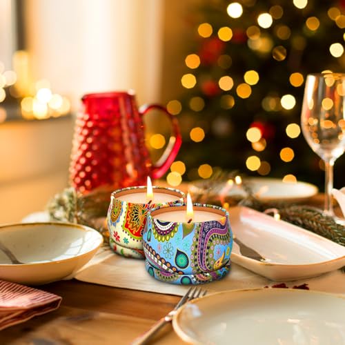 Set of 2 Scented Candles Soy Wax Aromatherapy Candles 4.4 OZ Portable Tin Candles, Gifts Basket for Christmas Thanksgiving...