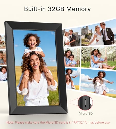BIGASUO Digital Picture Frame, 10.1" Frameo Digital Frame WiFi with 32GB Memory, 1280x800 IPS Touch Screen, Send Photos/Vi...
