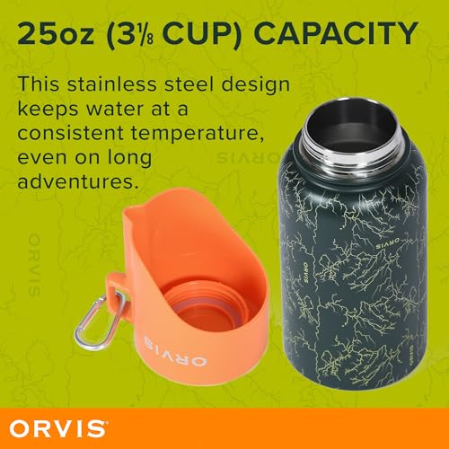 Orvis Dog Travel Water Bottle, 25oz Capacity | Portable Pet Waterer with Built-in Bowl | Stainless Steel, High Visibility ...