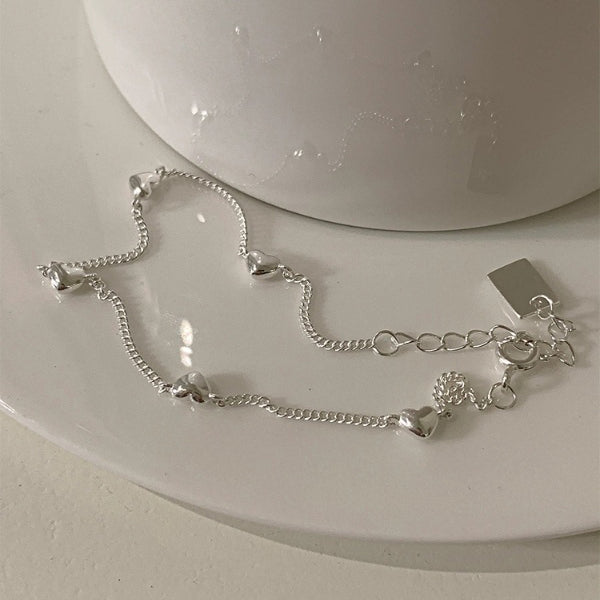 1pc 999 Sterling Silver Multi-Heart Chain Bracelet, Minimalist Delicate Style, Perfect For Daily Wear And Valentine's Gift