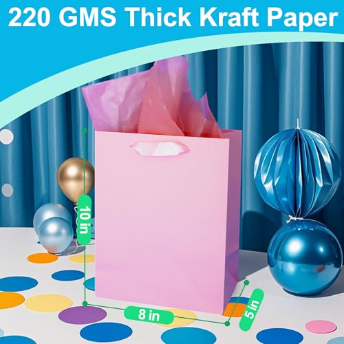 MOXARYSU 8 Pcs Medium Gift Bags With Handles: 8x5x10 Rainbow Colour Gift Bags Kraft Paper Party Favor Bags With 16 Tissues...