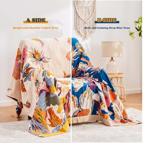 XIBLC Boho Throw Blanket, 100% Cotton Ultra Soft Luxury Throw Rustic Quilt, 50"x60" Floral Bird Butterfly Farmhouse Decor ...