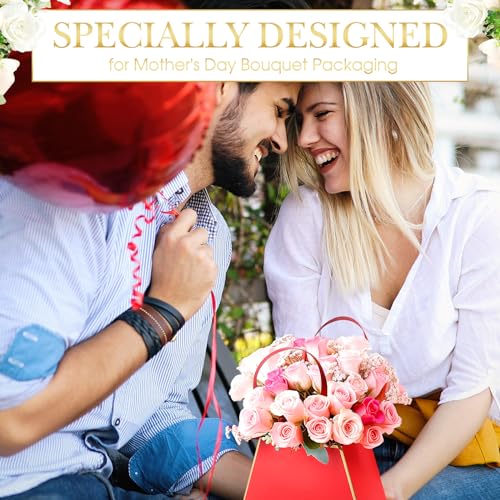 Ctosree 60 Pcs Flower Gift Bags Portable Floral Paper Bouquet Bags Flower Box for Arrangements with Handle Florist Supplie...