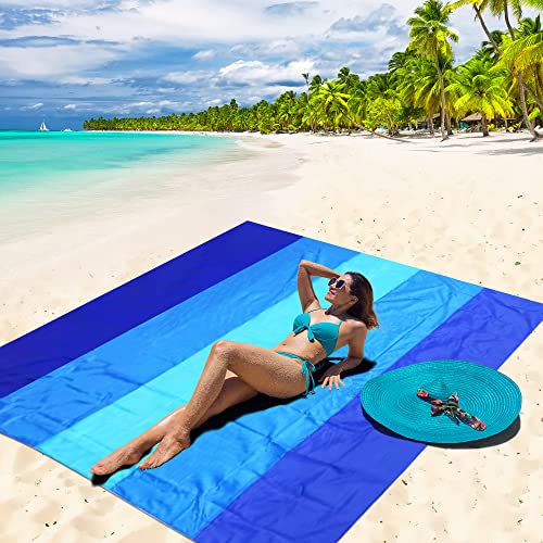 WIWIGO Beach Blanket Waterproof Sandproof Beach Mat 79" X 83"/10'x9'for 2-8 Adults Quick Drying Outdoor Picnic Mat Beach A...