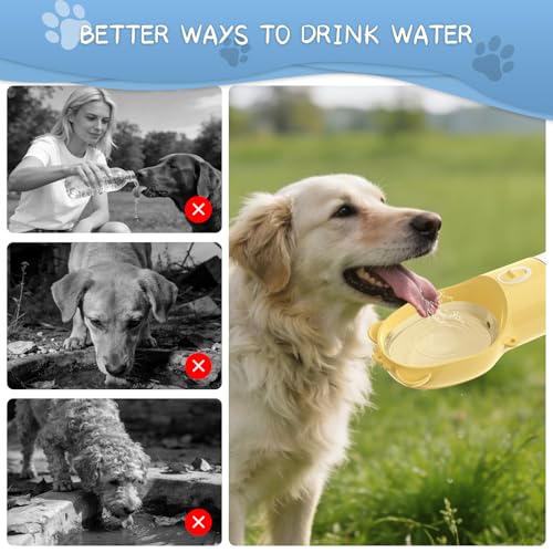 YFL Portable Dog Water Bottle with Food Container - 2 in 1 Travel Puppy Water Dispenser with Crossbody Sling & Strap - Lea...