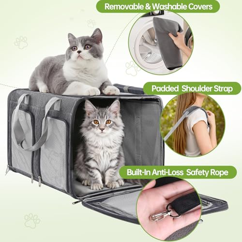 TOYSBOOM Cat Carrier for 2 Cats - Double Pet Carrier Extra Large, Dual Cabin Multi Cat Travel Carrier with Removable Divid...