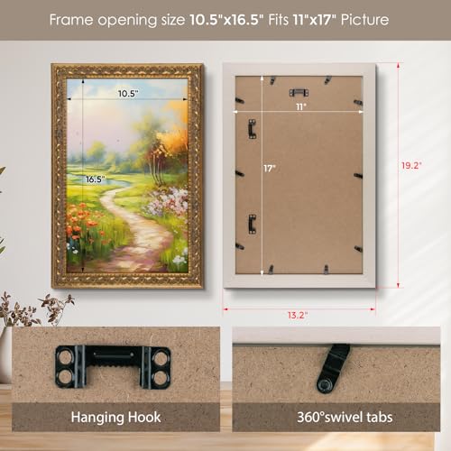Golden State Art, 11x17 Inch Poster Frame Ornate Bronze, Horizontal and Vertical Wall Display, With Real Glass