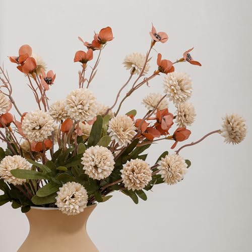LILUYTO Faux Flowers for Vase,8 pcs Artificial Pom Pom Chrysanthemum Flowers with Wild Flowers,Spring Floral Stems Arrange...