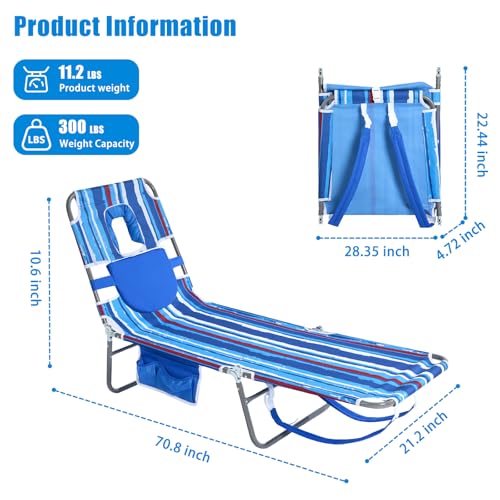 SUNNYFEEL Beach Lounge Chair, Backpack Reclining Beach Chairs Lay Flat, Sun Face Down Tanning Chair, Folding Camping Chair...