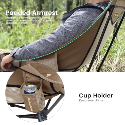 MellowCamp High Back Camping Chair, Oversized Comfort Design Collapsible Camp Chair with Pillow (Brown)