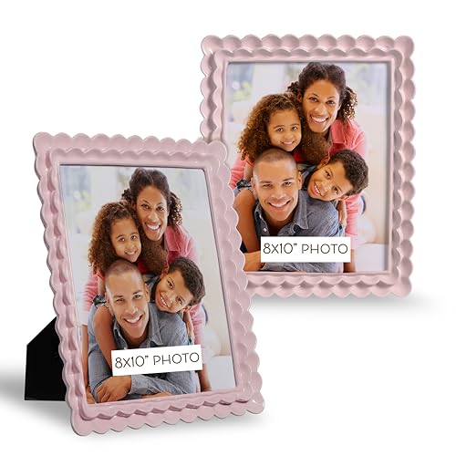 Sheffield Home Ruffle Edge Resin Picture Frame Set, Decorative Scalloped Photo Frame for Tabletop Display, 8x10, Light Pink