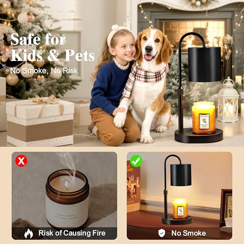 Dreamholder Electric Candle Warmer Lamp with Timer & Dimmer, Adjustable Height Wax Melt Warmer for Jar Candles, Wood Base ...