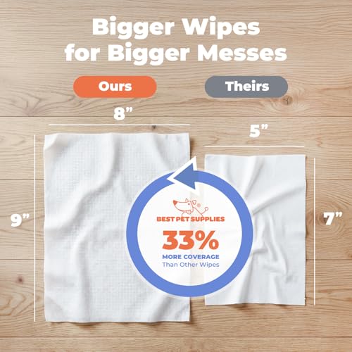 Best Pet Supplies 8" x 9" Large Dog Wipes - Cleaning and Deodorizing for Paws and Coat - Gentle Formula with Lavender Vita...