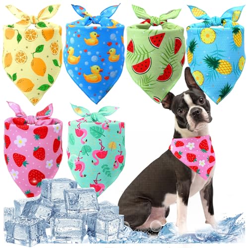 Abbylike 6 Pack Dog Cooling Bandana Summer Triangle Scarfs Bibs with Cute Fruit Pattern Instant Cooling Neck Wraps Breatha...