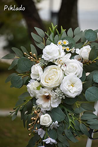 Piklado Faux Arch Flower Swag Set of 2 for Wedding Welcome Signs Floral Swag Wedding Reception Ceremony Signs Decor (White)