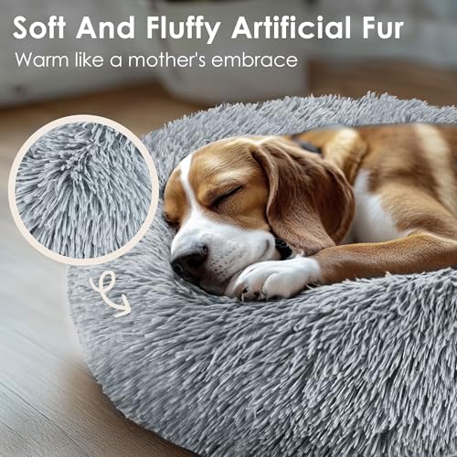 Hoewina Dog & Cat Bed for Indoor Cats, 20in Calming Donut Bed for Puppy and Kitten, Washable Round Fluffy Pet Bed for Smal...