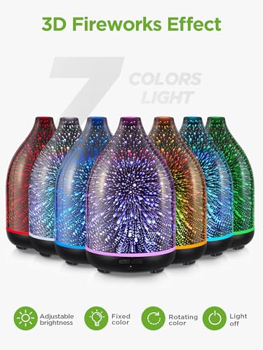 InnoGear Essential Oil Diffuser, 150ml Handmade 3D Glass Aromatherapy Defuser Air Difusor Ultrasonic Cool Mist Humidifier ...