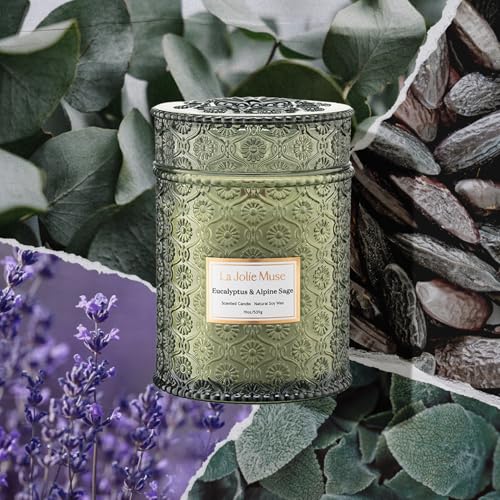 LA JOLIE MUSE Eucalyptus & Alpine Sage | Eucalyptus, Lavender & Sage Candle for Home Cleansing | 19 oz Wooden Wick | Natur...