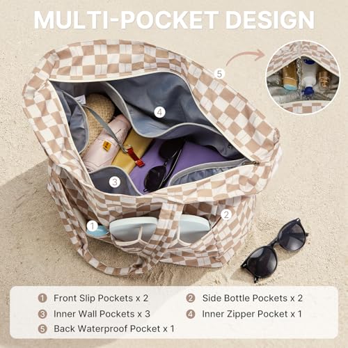G4Free Beach Bag Waterproof Sandproof, Large Foldable Beach Tote with Zipper for Women, Pool Travel Swim Grocery Tote Bags