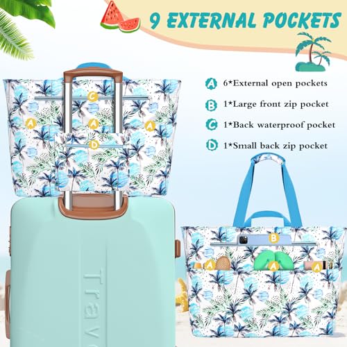 ZENTREON Extra Large Beach Bags for Women, Waterproof Beach Tote Bag with Zipper and Wet Pocket, Foldable Swim Pool Bag