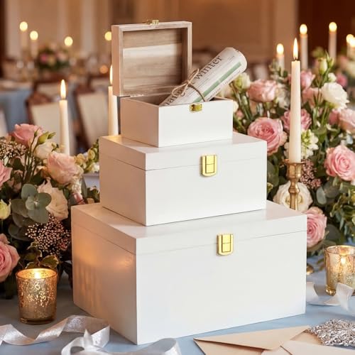 Novabright 3 Pack Memory Keepsakes Box Wooden Storage Box with a Hinged Lid Decorative Memory Treasure Chest Boxes Gift Id...