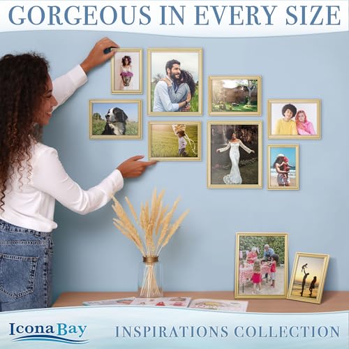 Icona Bay 5x7 Picture Frames (Gold, 6 Pack), Beautifully Detailed Molding, Contemporary Picture Frame Set, Wall Mount or T...