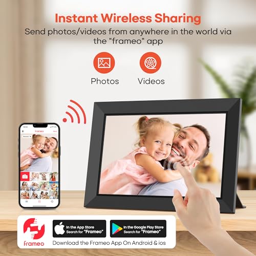 Frameo 10.1 Inch WiFi Digital Picture Frame with 32GB Memory, 1280 x 800 IPS Touch Screen Smart Electronic Photo Frame, Wa...