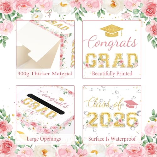 JCTHKUKU Floral Graduation Card Box 2026, Pink Flower Congrats Grad Card Holder Box, Graduation Party Money and Gift Card ...