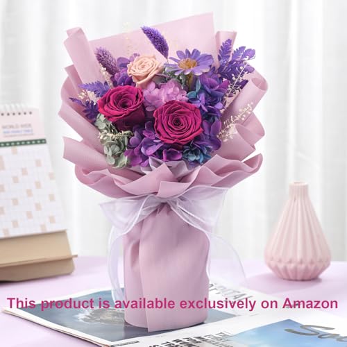 lovenfold Preserved Flowers for Delivery, Purple Rose Bouquets That Last 1-3 Years, Birthday Flowers Gifts for Women Mom G...