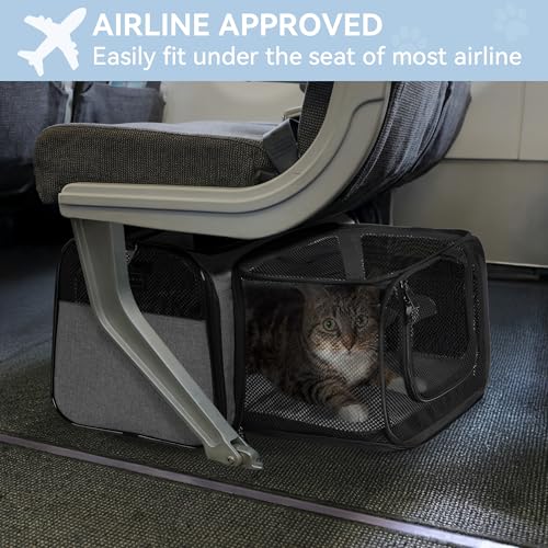 Petsfit 17" x 11" x 11" Airline-Approved Expandable Pet Carrier, 2X Square Expansion Reduces Pet Anxiety, Escape-Proof Sel...
