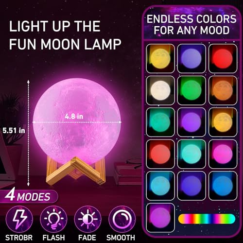 LOGROTATE Moon Lamp, 16 Colors LED Night Light for Kids 3D Printing Moon Light with Stand& Remote/Touch Control & Timing, ...