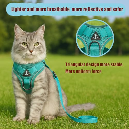 Cat Chest Harness and Leash Set for Walking Escape Proof, Soft Adjustable Vest Harnesses for Cats, Kitten Jacket with Refl...