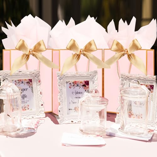 Gift Bags for Presents, 2 Pack Medium Paper Bags with Bow Ribbon Tissue Paper Cards Thank You Gift Bag with Handles for Ch...