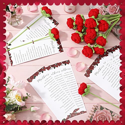 Sayglossy 30 Sets Mother's Day Crochet Rose Bulk Gifts Knitted Roses Crochet Flowers with Mother's Day Card for Church Mom...