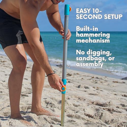 Handy Beach Umbrella & Anchor System, Large 7ft Silver Coated UPF 55 Canopy, 10 Second Installation, Wind Resistant, Durab...