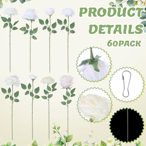 Lyrow 60 Pack Artificial Flower Hanging Flowers Ornament Floating Garland Ceiling Rose Strings for Wedding Anniversary Eng...