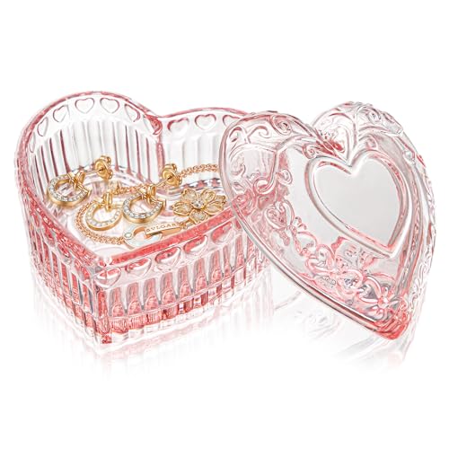sansaieco Glass Jewelry Box - Crystal Heart Shaped Jewelry Organizer Box, Trinket Box for Rings Earrings, Decorative Jewel...