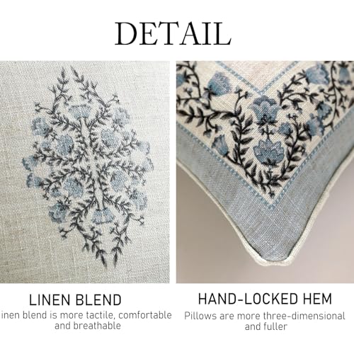 ISAENNE Design Linen Square Throw Pillow Covers 18"x18" Pack of 2, Cottage Farmhouse Cushion Covers with Thorn Vine Patter...